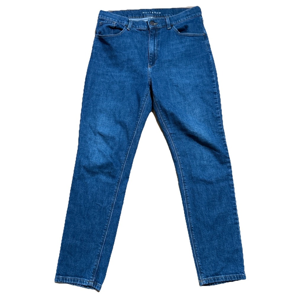 Mott & Bow Mom Jeans Womens Size 31x28 High Rise Straight Leg Stretch Blue Denim